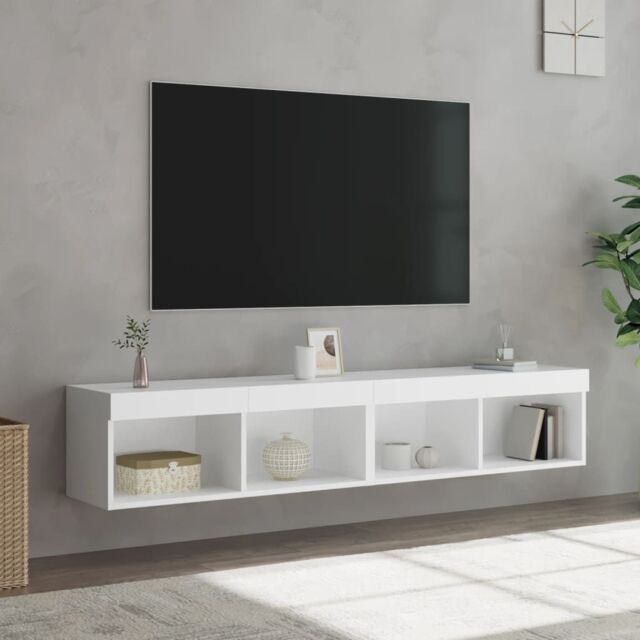 Berkfield Home TV Cabinets with LED Lights 2 pcs White 80x30x30 cm - Size: 80 x 30 x 30 cm - image 1