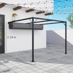Matteo Grey 3x3m Retractable Pergola with Sliding Canopy - Garden Gazebo - thumbnail 4