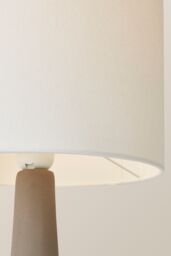 ValueLights Hayley Natural Linen Drum Shade Squat Base Ceramic Stonewear Table Lamp in Grey - thumbnail 4