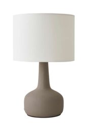 ValueLights Hayley Natural Linen Drum Shade Squat Base Ceramic Stonewear Table Lamp in Grey - thumbnail 6