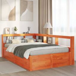 Berkfield Home Bookcase Bed without Mattress Wax Brown 135x190cm Solid Wood Pine - Size: 135x190 cm - thumbnail 4
