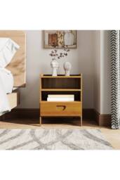 Living and Home Modern Minimalist Style Nightstand Bedside Table with Drawer in Brown - thumbnail 3