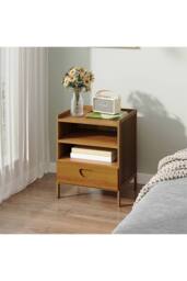 Living and Home Modern Minimalist Style Nightstand Bedside Table with Drawer in Brown - thumbnail 2