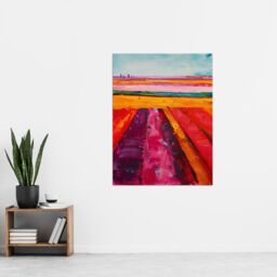 "Artery8 Abstract Red Tulip Fields Oil Painting Pink Bold Wall Art Print in Orange - Size: W24"" x H32""" - thumbnail 4