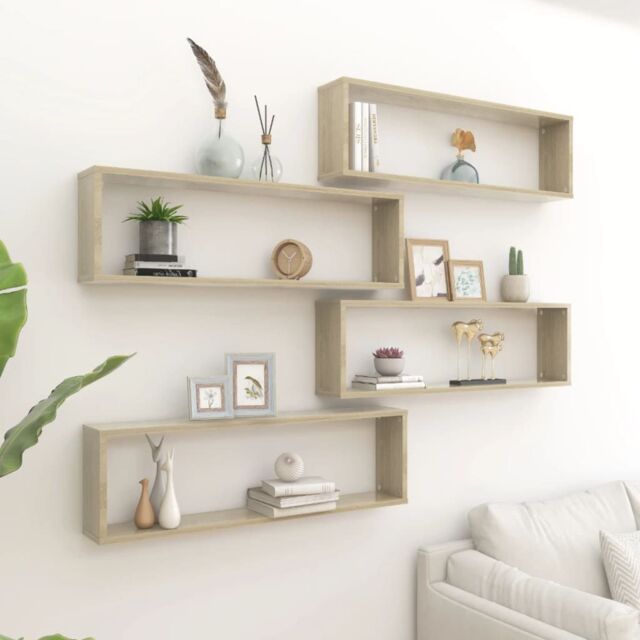 Berkfield Home Wall Cube Shelf 4 pcs Sonoma Oak 100x15x30 cm Engineered Wood in Brown - Size: 100 x 15 x 30 cm - image 1