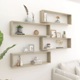 Berkfield Home Wall Cube Shelf 4 pcs Sonoma Oak 100x15x30 cm Engineered Wood in Brown - Size: 100 x 15 x 30 cm - thumbnail 1