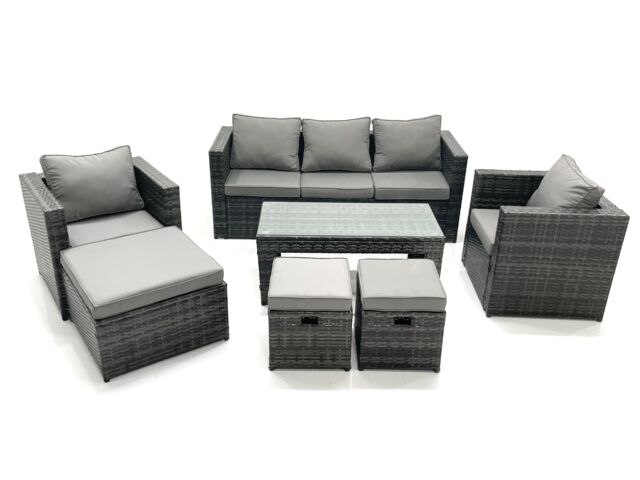 Fimous 8 Seater Rattan Garden Furniture Set Outdoor Lounger Sofa with Coffee Table 2 Armchair 3 Footstools Dark Grey Mixed - image 1