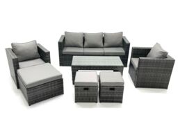 Fimous 8 Seater Rattan Garden Furniture Set Outdoor Lounger Sofa with Coffee Table 2 Armchair 3 Footstools Dark Grey Mixed - thumbnail 1
