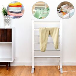 Costway 2-in-1 Multifunctional Electric Towel Warmer 100W Heater Drying Cloth Stand Rack in Silver - thumbnail 3
