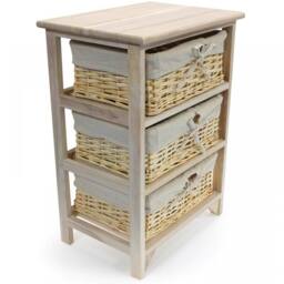 Gr8 Home 3 Tier Drawers Wooden Storage Cabinet Wicker Baskets Rack in Light Tan