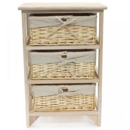 Gr8 Home 3 Tier Drawers Wooden Storage Cabinet Wicker Baskets Rack in Light Tan - thumbnail 2
