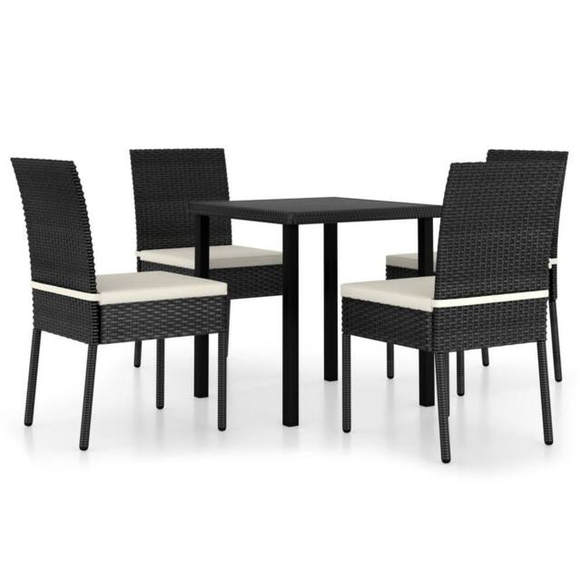 Berkfield Home 5 Piece Outdoor Dining Set with Cushions Poly Rattan Black - image 1