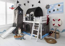 Nöa and Nani Moro Cabin Bed with Slide & Pirate Hideaway Package in White - Size: Single - thumbnail 1