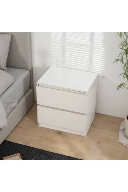 Living and Home 2-Drawer Wooden Nightstand Bedside Table in Warm White