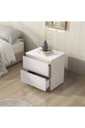 Living and Home 2-Drawer Wooden Nightstand Bedside Table in Warm White - thumbnail 4