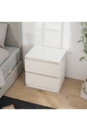 Living and Home 2-Drawer Wooden Nightstand Bedside Table in Warm White - thumbnail 1