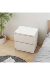 Living and Home 2-Drawer Wooden Nightstand Bedside Table in Warm White - thumbnail 3