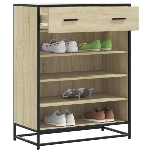 Berkfield Home Shoe Cabinet Sonoma Oak 75x38x97.5 cm Engineered Wood & Metal in Brown - image 1