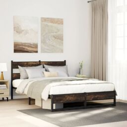 Berkfield Home Metal Bed Frame without Mattress Smoked Oak 140x200 cm in Brown