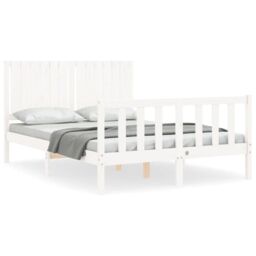 Bed Frame with Headboard White Double Solid Wood - thumbnail 3