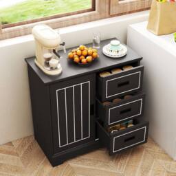 Costway Farmhouse Sideboard Buffet Cabinet Kitchen Storage Cabinet in Black - thumbnail 6