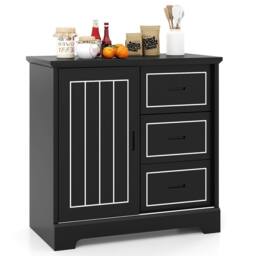 Costway Farmhouse Sideboard Buffet Cabinet Kitchen Storage Cabinet in Black - thumbnail 3