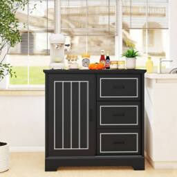 Costway Farmhouse Sideboard Buffet Cabinet Kitchen Storage Cabinet in Black - thumbnail 2