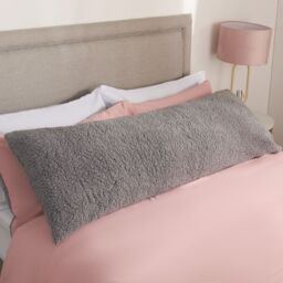 OHS Long Bolster Pillow Teddy Fleece Body Neck Pregnancy Support Cushion in Grey - thumbnail 4