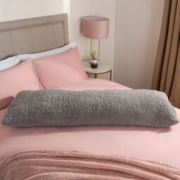 OHS Long Bolster Pillow Teddy Fleece Body Neck Pregnancy Support Cushion in Grey - thumbnail 3