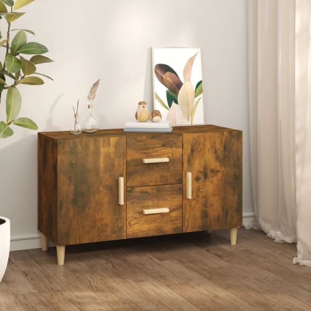 Berkfield Home Sideboard Smoked Oak 100x36x60 cm Engineered Wood in Brown - Size: 100 x 36 x 60 cm - image 1
