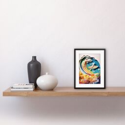 "Artery8 Wall Art Print Rainbow Kirigami Surfer Surfing Coastal Landscape Artwork Framed 9X7 Inch in Black - Size: W7"" x H9""" - thumbnail 2