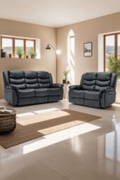 More4Homes Seattle Manual Recliner Bonded Leather 2+3 Seater Sofa Set in Black - thumbnail 1