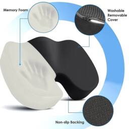 FLAVORA Orthopaedic Memory Foam Coccyx Pain Relief Seat Cushion in Black - Size: 100 cm x 190 cm - thumbnail 6