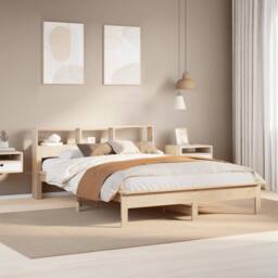 Berkfield Home Decorative Bed Frame without Mattress 135x190 cm Double Solid Woo in Natural - thumbnail 2