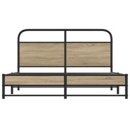 Berkfield Home Metal Bed Frame without Mattress Smoked Oak 160x200 cm in Brown - thumbnail 5