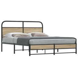 Berkfield Home Metal Bed Frame without Mattress Smoked Oak 160x200 cm in Brown - thumbnail 1