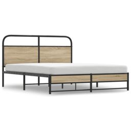 Berkfield Home Metal Bed Frame without Mattress Smoked Oak 160x200 cm in Brown - thumbnail 2