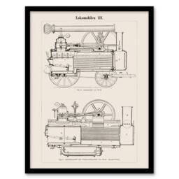 Artery8 Vintage Framed Wall Art Print Locomotive Train Engine Compartments in White - Size: A4 - thumbnail 1
