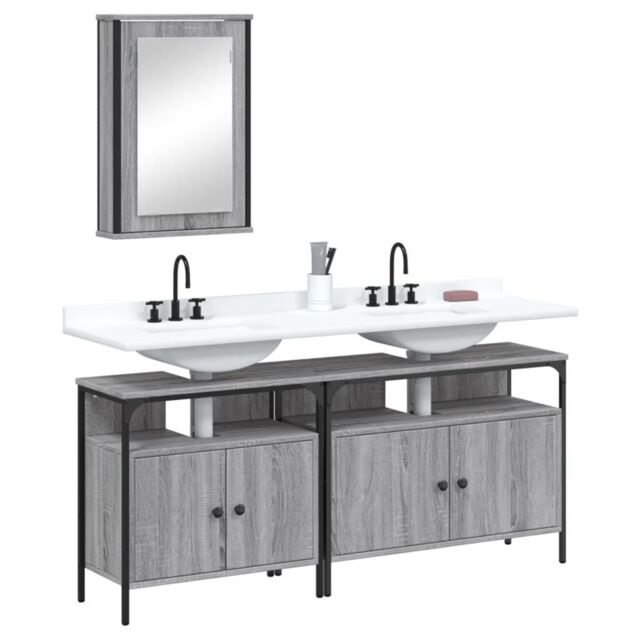 Berkfield Home 3 Piece Bathroom Furniture Set Grey Sonoma Engineered Wood - image 1