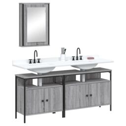 Berkfield Home 3 Piece Bathroom Furniture Set Grey Sonoma Engineered Wood - thumbnail 1