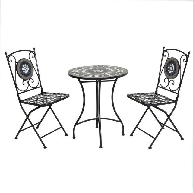 Charles Bentley Mosaic Bistro Set for Two Garden & Outdoor Dining - Black - image 1