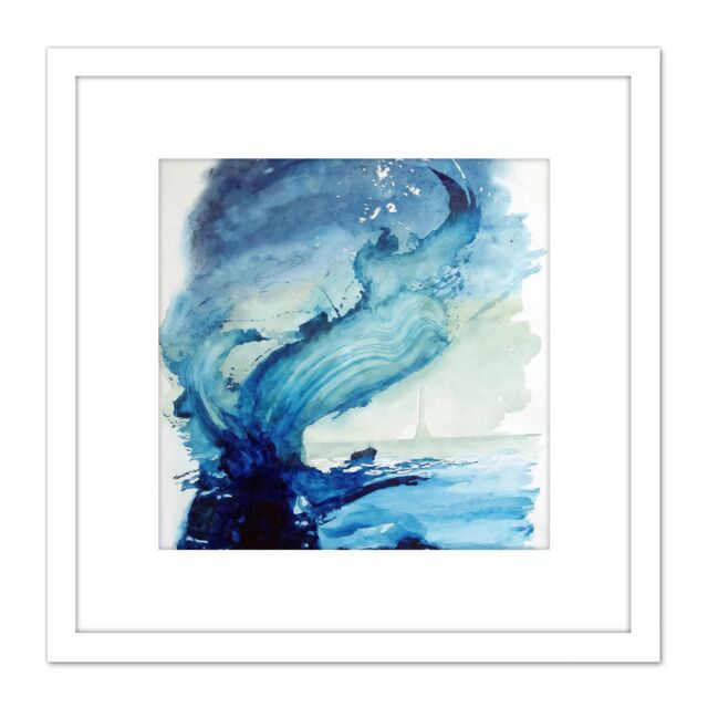 Artery8 Eduard Tomek Sea Abstract Painting 8X8 Inch Square Wooden Framed Wall Art Print Picture with Mount in White - image 1