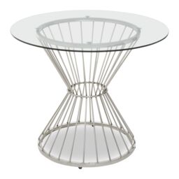 Orsina Anzio Round Glass Top & Hourglass Base Dining Table in Silver - thumbnail 2