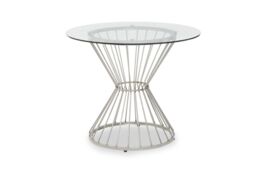 Orsina Anzio Round Glass Top & Hourglass Base Dining Table in Silver - thumbnail 6