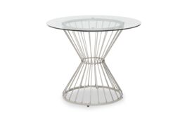 Orsina Anzio Round Glass Top & Hourglass Base Dining Table in Silver