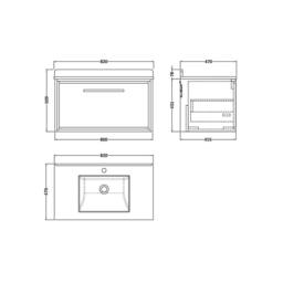 Balterley Longnor 1 Drawer Wall Hung Vanity Basin Unit, Antique Oak, 800mm in Brown - thumbnail 2