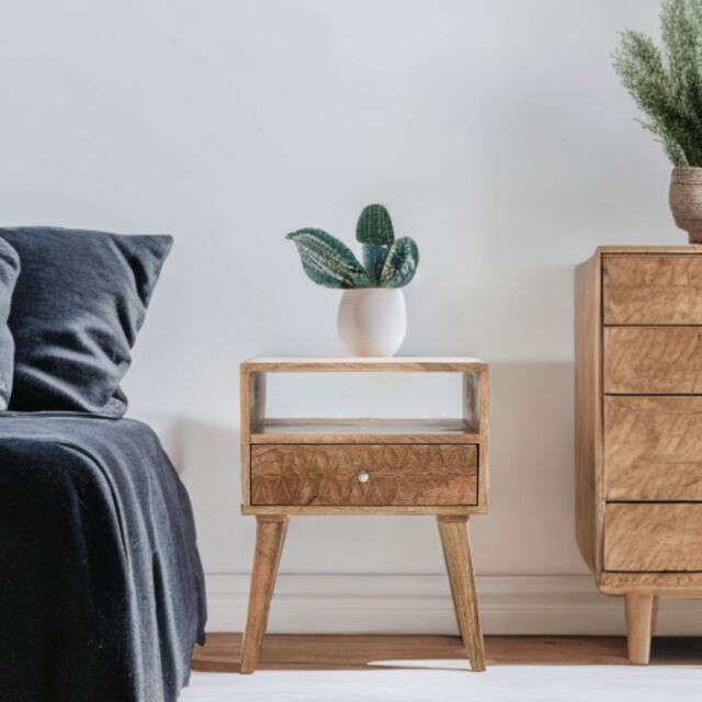 IH Design Ryley Light Mango Wood Bedside Table with 1 Drawer & Open Slot in Natural - image 1