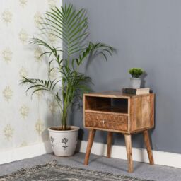 IH Design Ryley Light Mango Wood Bedside Table with 1 Drawer & Open Slot in Natural - thumbnail 2