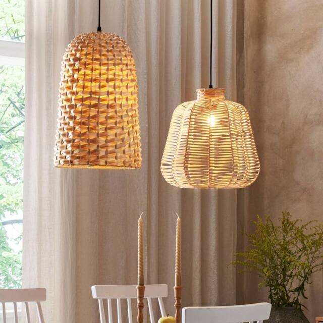Wyld and Coco Bamboo Pendant Lamp Hand-Woven Wicker Shade Boho Natural Finish in Brown - image 1