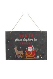 Personalised Memento Company Personalised Santa Stop Here Slate Sign in Black
